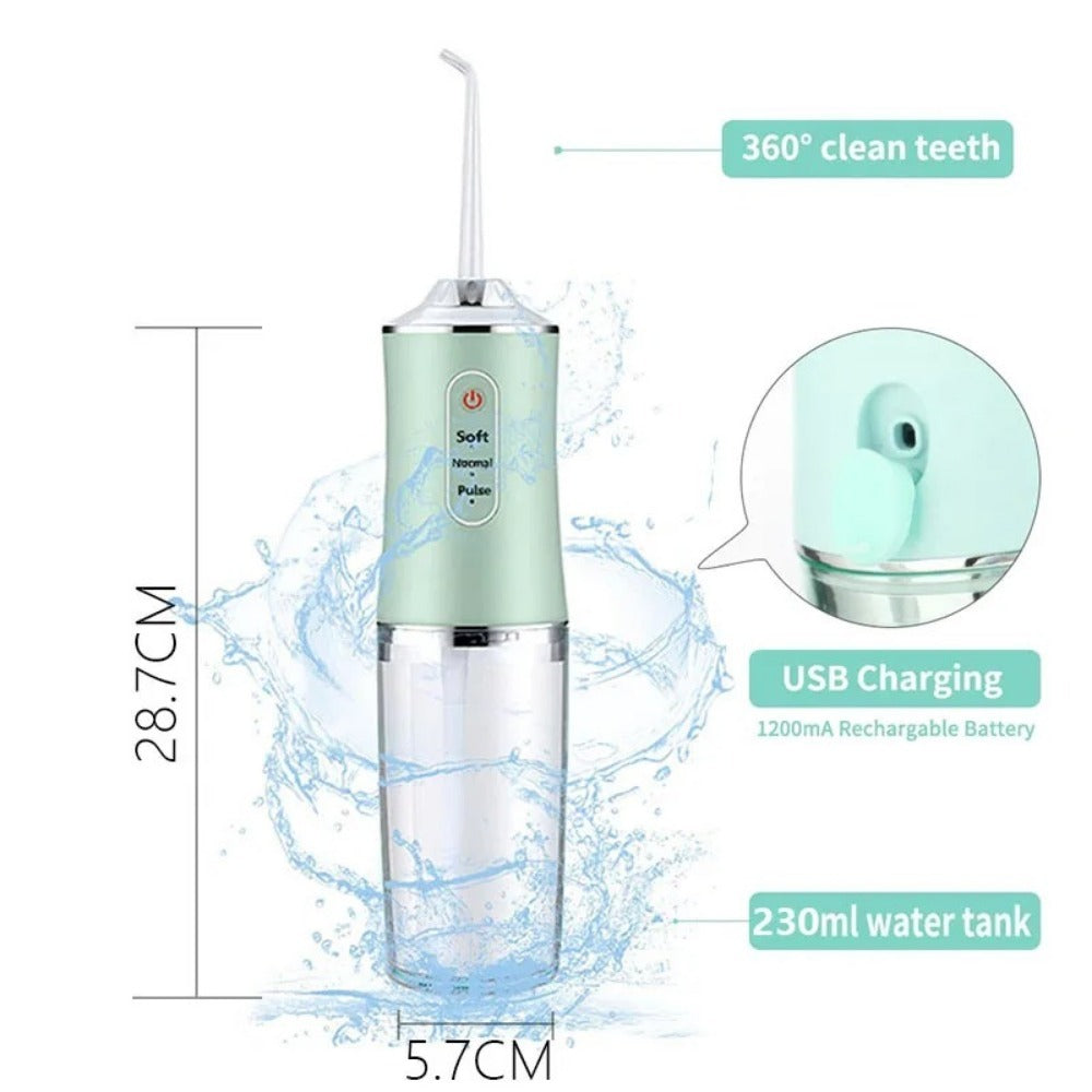 Cordless Water Flosser 220ml Oral Irrigator with 3 Modes, 4 Tips - IPX6 Waterproof USB Dental Cleaner for Home & Travel