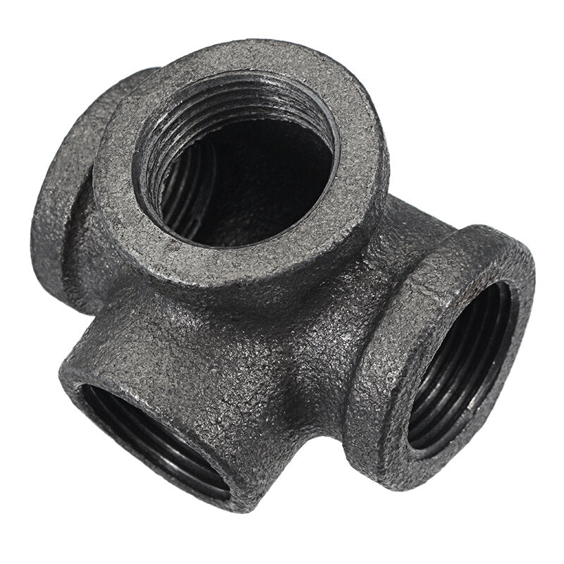 1/2" 3/4" 1" 4 Way Pipe Fitting Malleable Iron Black Side Outlet Tee Female Tube Connector