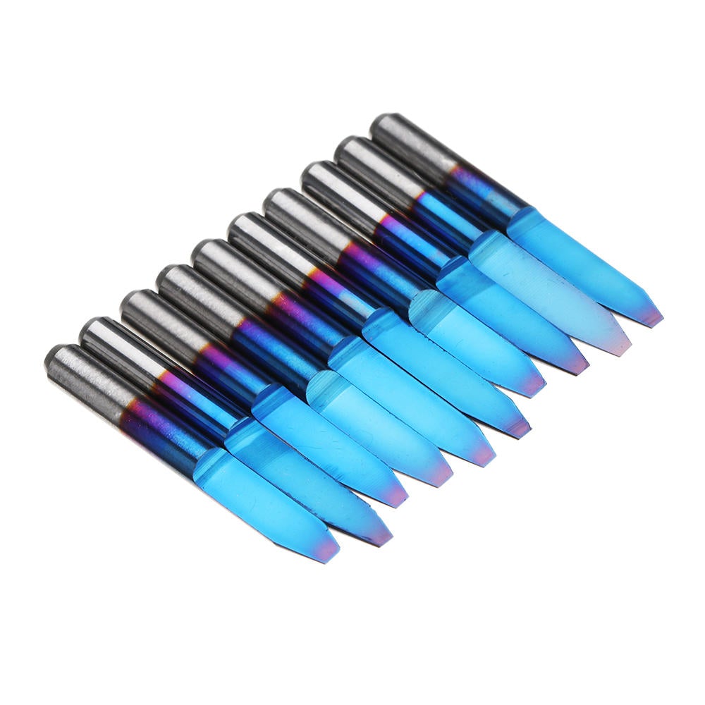 10pcs 0.1-1.5mm 30 Degree PCB Engraving Bit Blue Nano Coated Carbide CNC Flat Bottom Engraving Bit Router Tool
