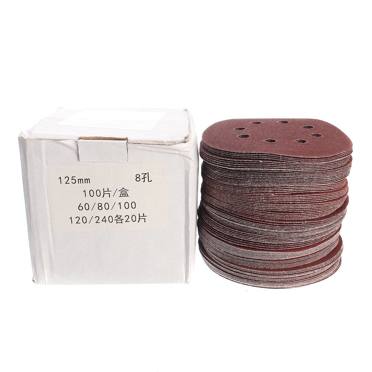 100Pcs 125mm 8 Holes Abrasive Sand Discs 60/80/100/120/240 Grit Sanding Papers