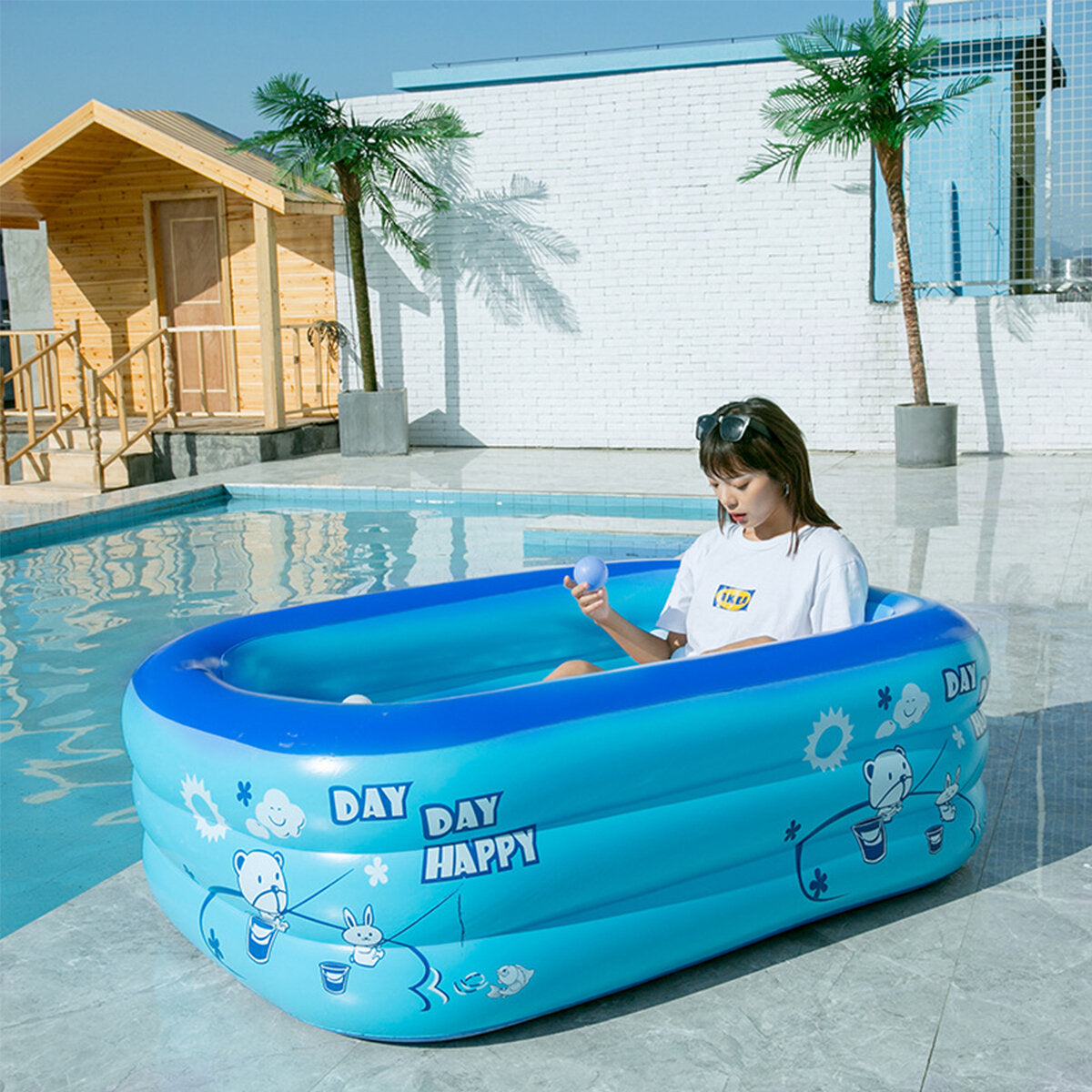 Full-Sized Family Inflatable Swimming Pool 3-Ring Inflatable Lounge Pool Summer Backyard for Adult Kids Babies