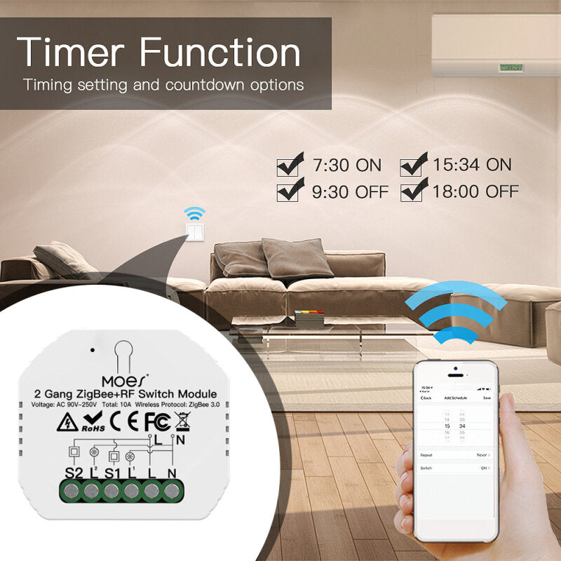 Smart Light Switch 2 Gang +RF Switch APP Remote Control Work with Alexa Google Home