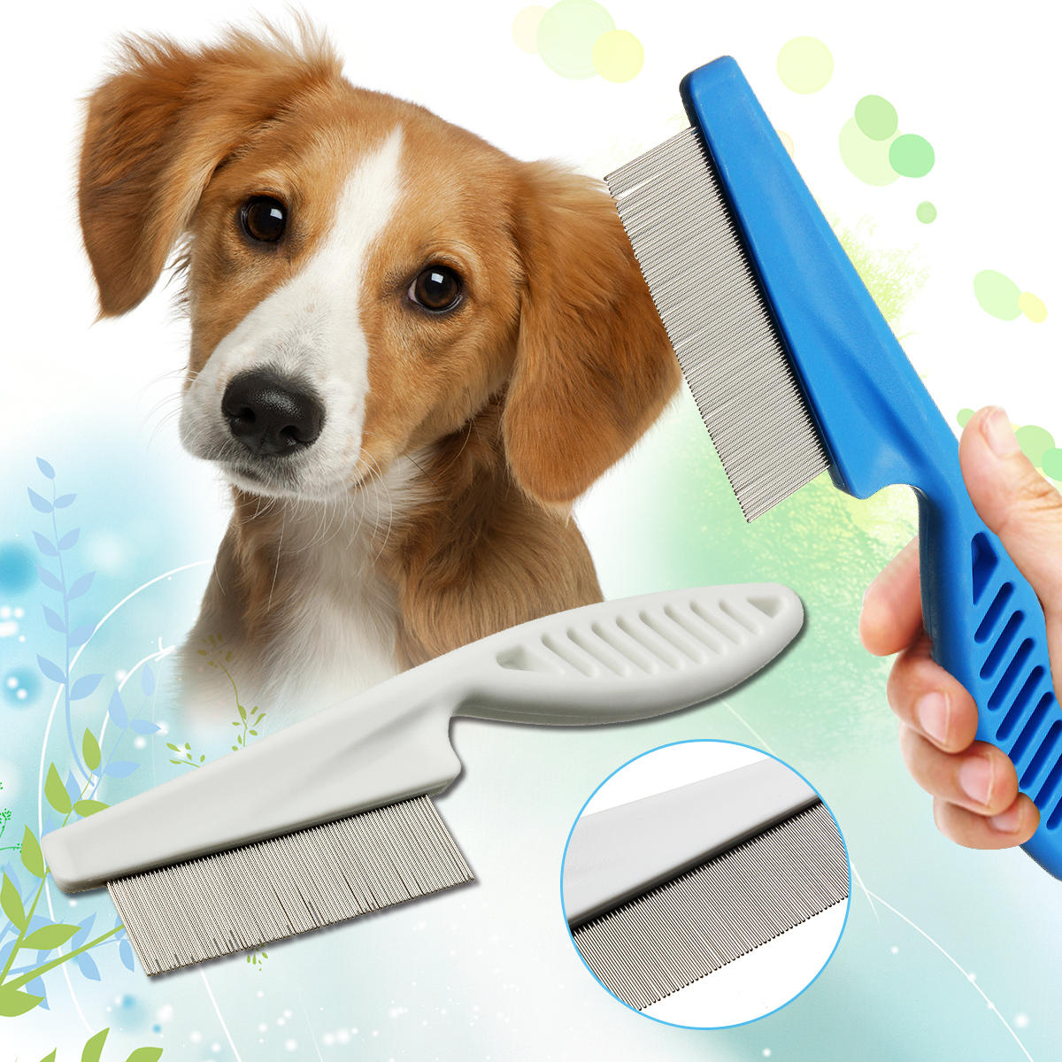 Pet Hair Grooming Comb Flea Shedding Brush Puppy Dog Stainless Pin Cat Supplies Cleaning