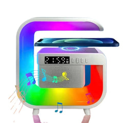 Wireless Charger Stand with Bluetooth Speaker, Alarm Clock, RGB Light, Fast Charging for iPhone Samsung Xiaomi