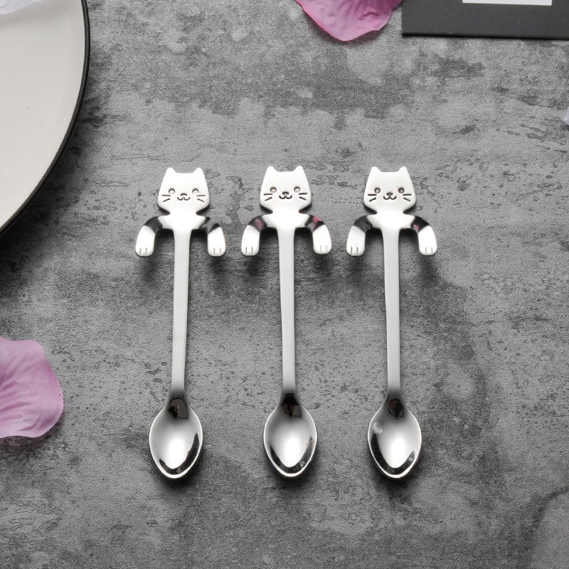 Stainless Steel Coffee Spoon Creative Kitty Hook Dirtproof Coffee Tea Spoon Scoop