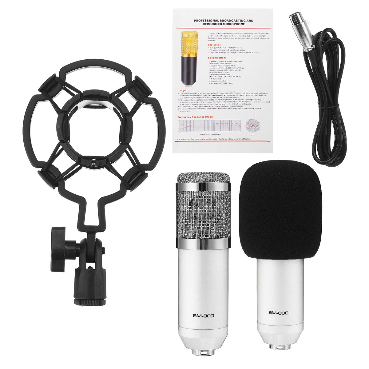 Bakeey Basic Condenser Microphone BM-800 Cardioid Studio Recording Microphone with Shock Mount XLR Cable