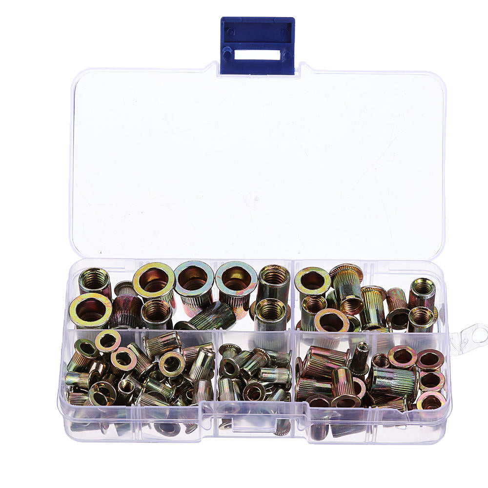 100Pcs M3/M4/M5/M6/M8 Zinc Plated Rivet Nut Threaded Countersunk Head Insert Nut Tool Kits