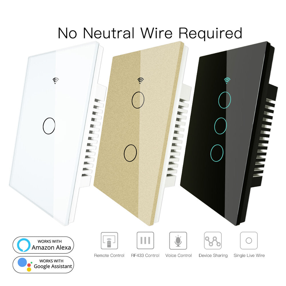 WiFi Smart Wall Touch Switch No Neutral Wire Needed 250V Smart Single Wire Wall Switch Work with Alexa Google Home
