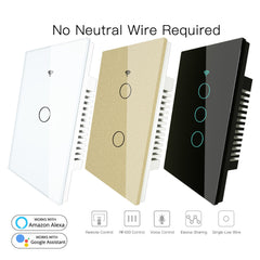 WiFi Smart Wall Touch Switch No Neutral Wire Needed 250V Smart Single Wire Wall Switch Work with Alexa Google Home