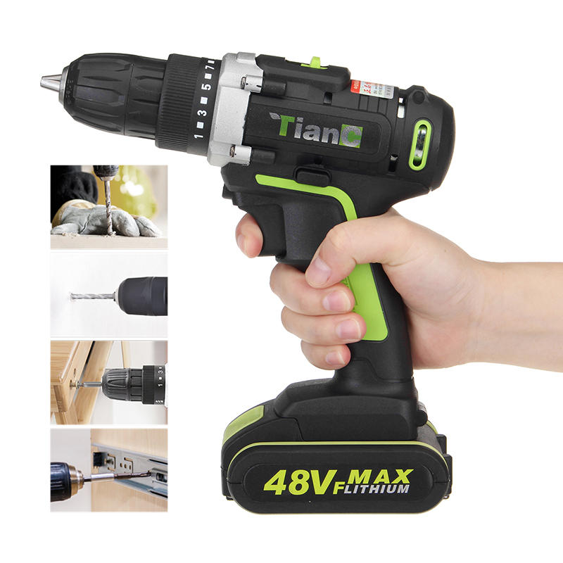 48VF Electric Power Cordless Drill Screwdriver Woodworking Tool with 1/2pcs Rechargeable Batteries