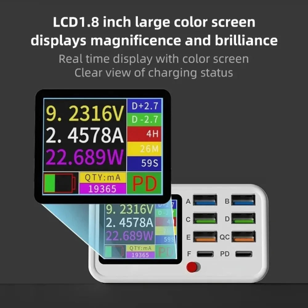 Multi-Functional 8-Port USB Wireless Fast Charger with Visual Current Detection for Mobile Devices