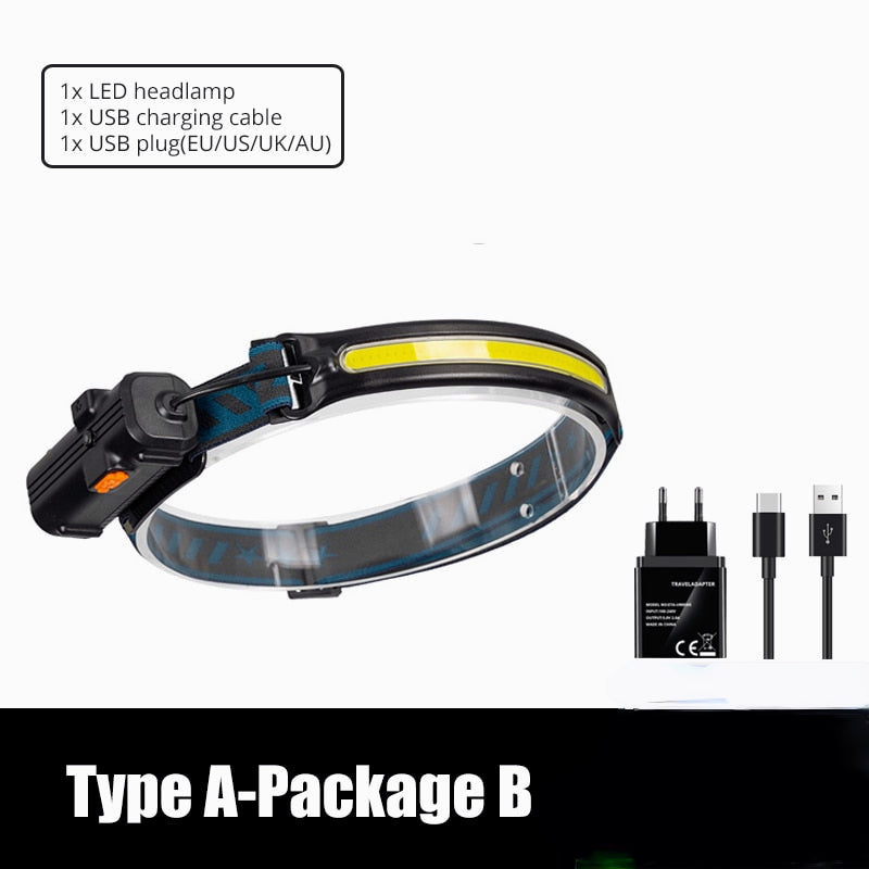 IR Sensor LED Headlamp Powerful XPG+COB Headlight 2000mAh 18650 USB Head Lamp Portable Floodlight Flashlight Waterproof Lantern