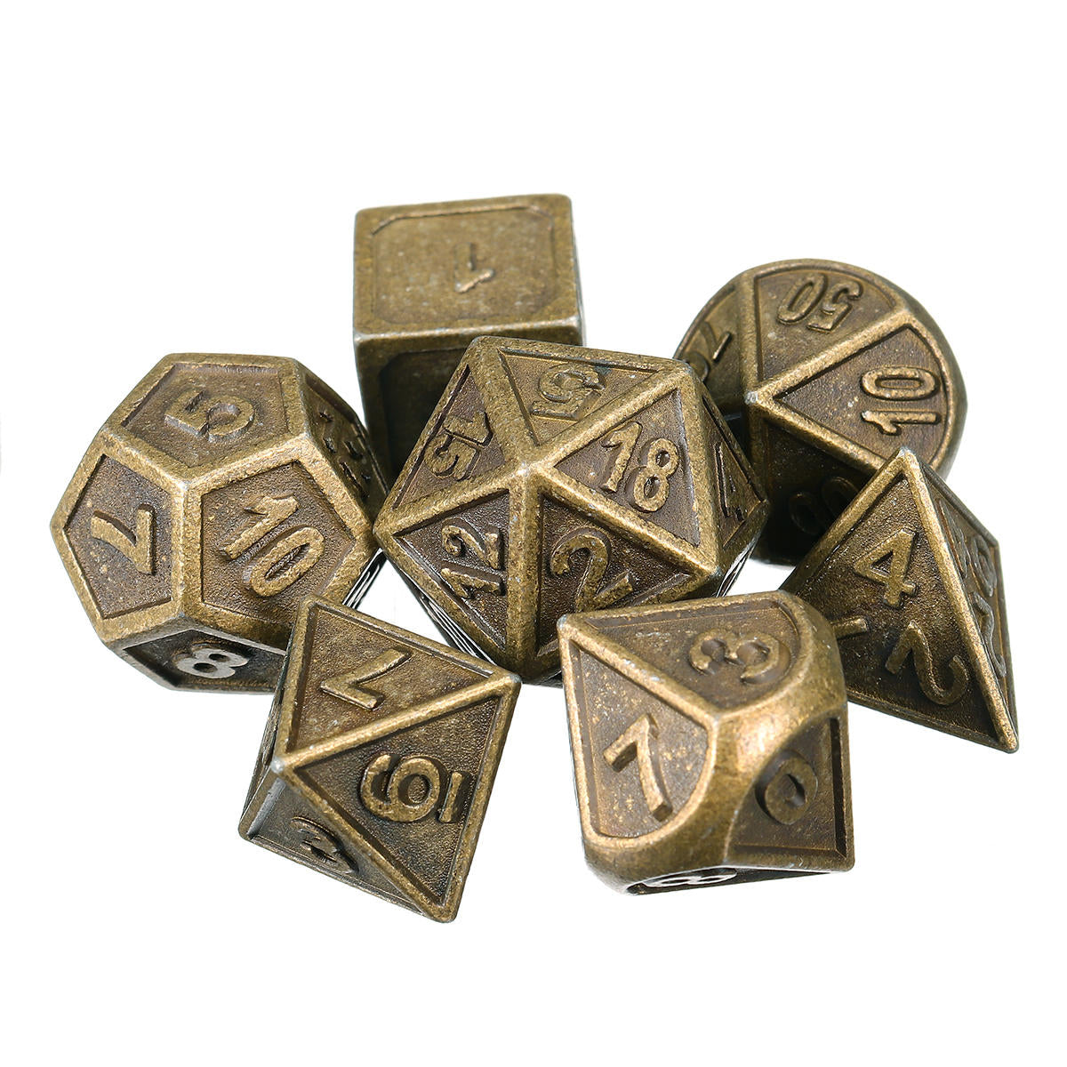 7pcs Embossed Heavy Metal Polyhedral Dices RPG Multisided Dices Set With Bag