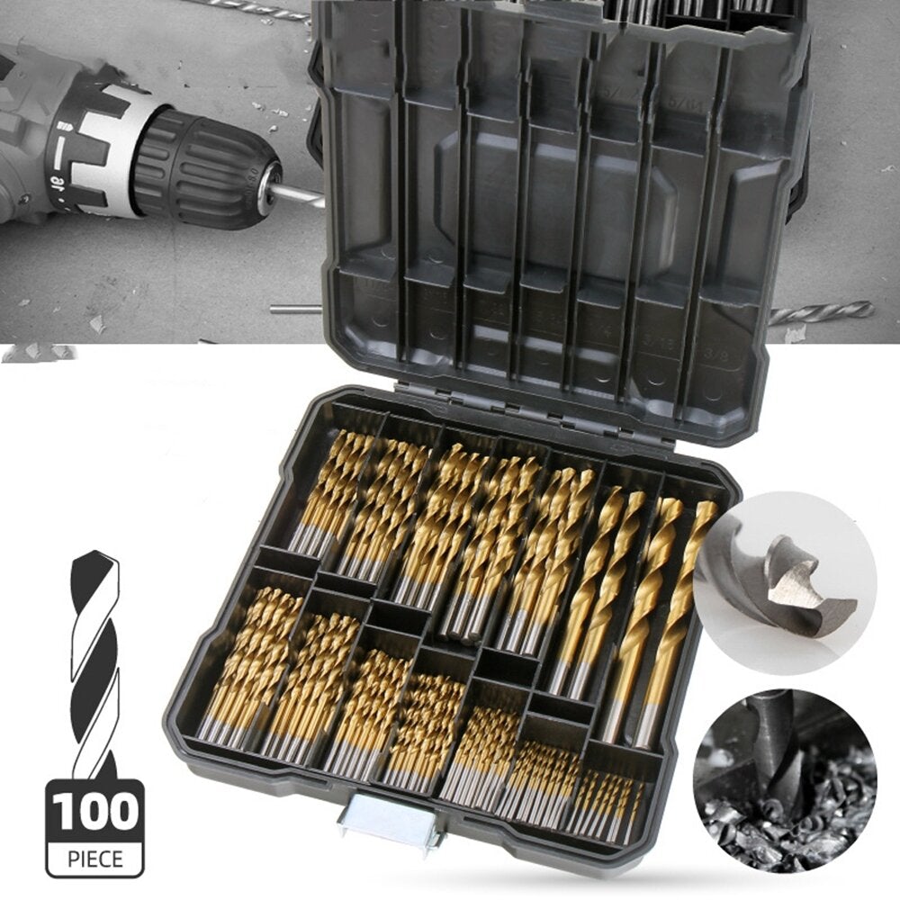 100/130pcs HSS Twist Drill Bit Set Titanium-Coated Bits Woodworking Masonry for Wood Steel