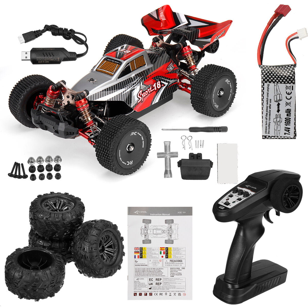 1/14 2.4G Brushless High Speed Alloy Racing RC Car Vehicle Models Two Battery Two Tires