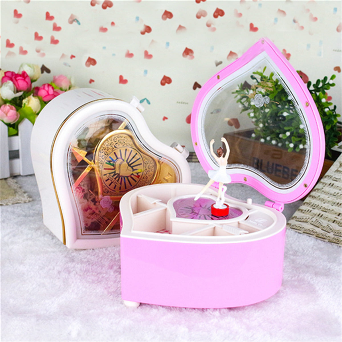 Kid Heart Shaped Jewellery Music Box Ballerina Xmas Toy Gift Home Decor