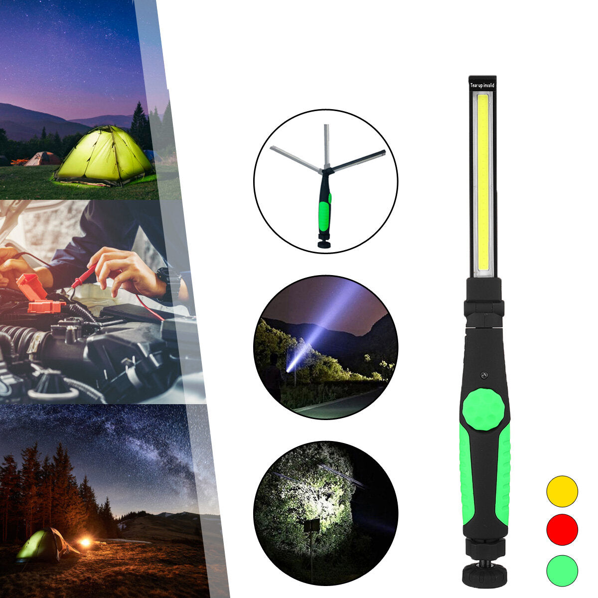 410 Lumens Multi-function COB LED Flashlight Folding Magnetic Attraction USB Rechargeable Working Light