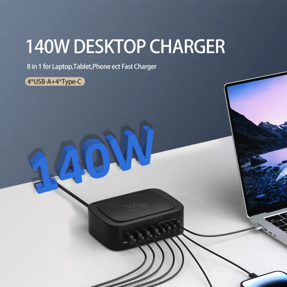 140W 8-Port USB PD Charger, Fast Charging Station for iPhone, Hui, Samsung, Xiaomi