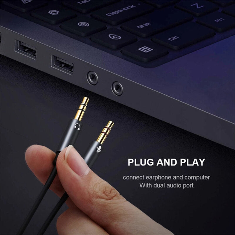 Audio 2-In-1 Cable 3.5mm Adapter Female to Microphone Audio Male Braided Conversion Line for PC Computer Laptop Tablet Mobile Phones