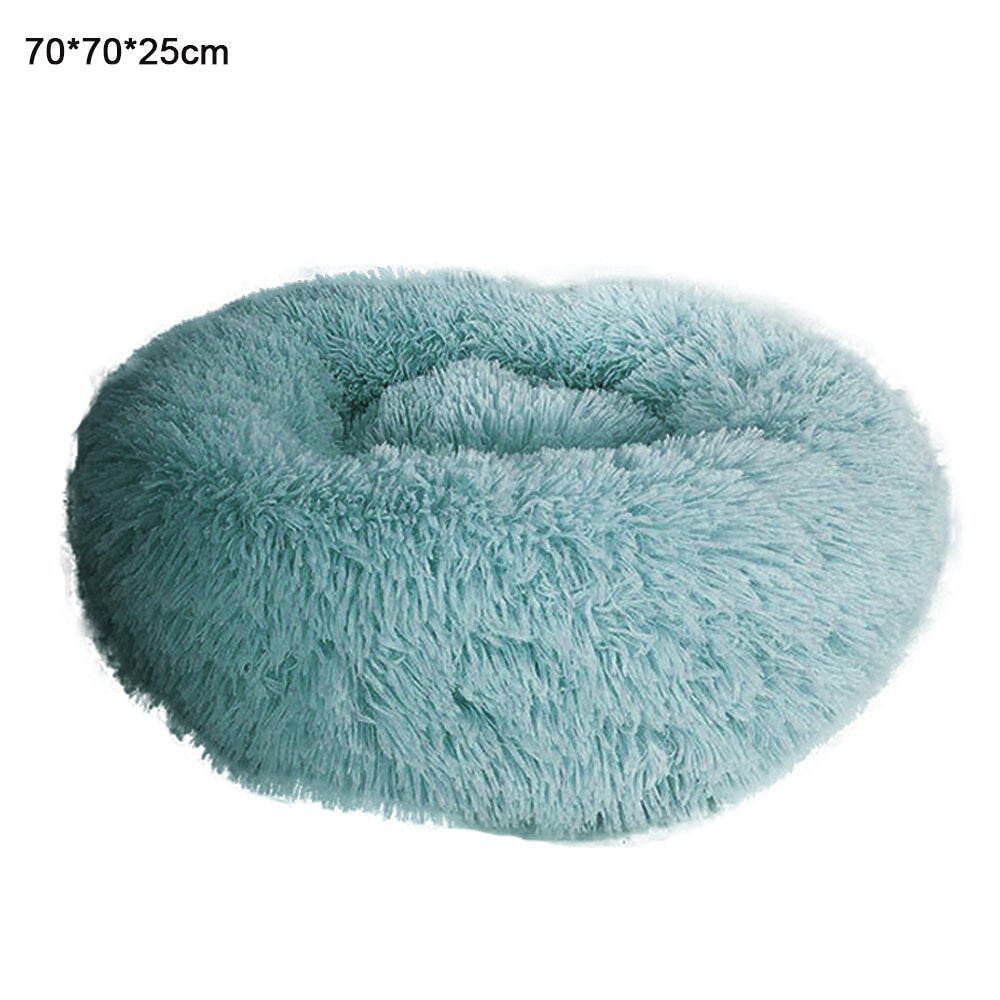 Dark Green Round Removable Plush Doghouse Sofa Bed Warm Dog Mat Non-slip Washable Pet Mat