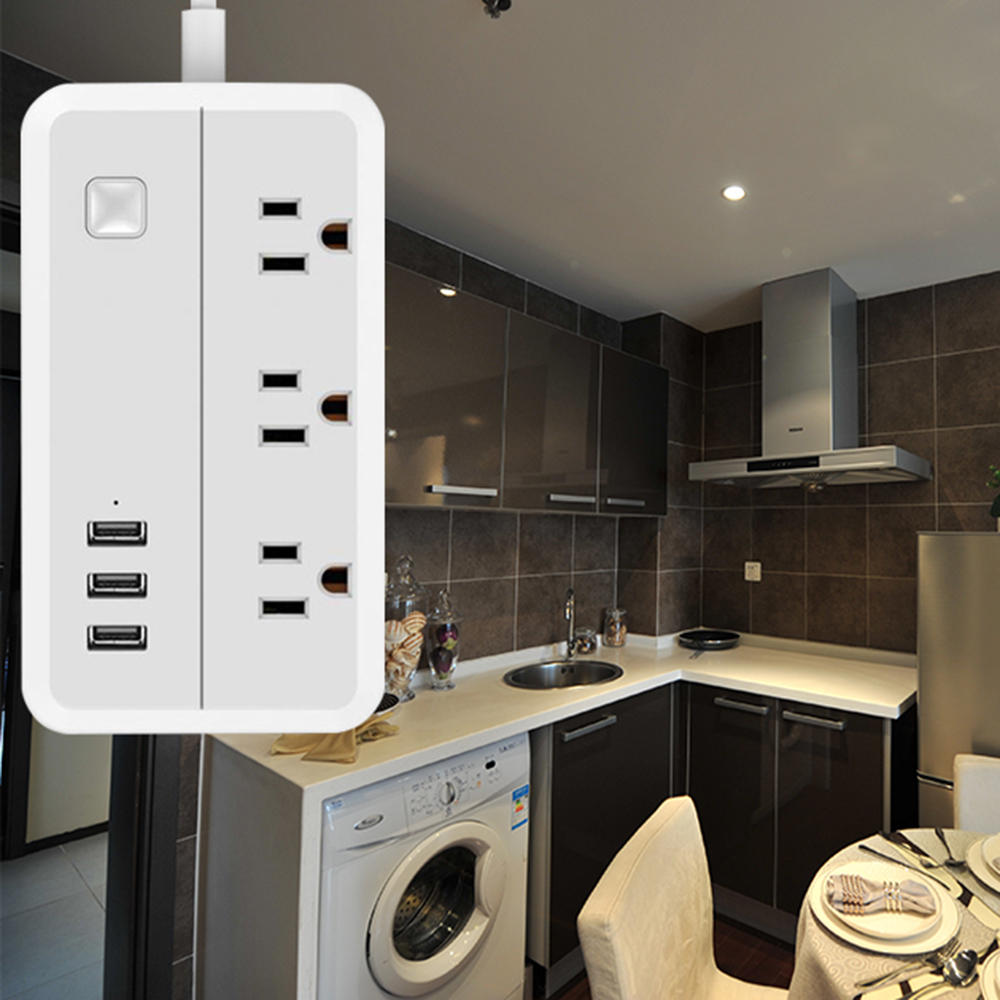 US Plug Sockets with 3 Outlet 3 USB Sockets Overload Switch Surge ProtectorWith Extension Cable Switch Power Outlet