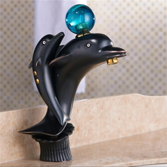 Black Bathroom Basin Faucet Brass Dolphin Single Hole Hot And Cold Sink Mixer Tap