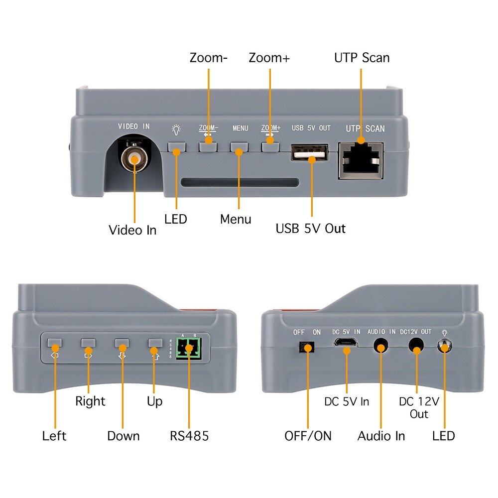 1080P 5MP 4.3Inch HD AHD Camera Tester CCTV Tester Monitor AHD Analog Camera Testing UTP Cable Test TVI CVI