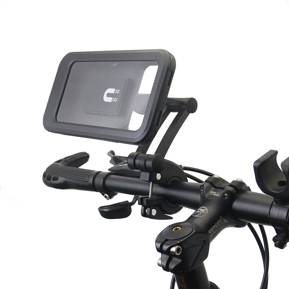 Universal Folding Motorcycle Phone Holder 360 Rotatable Waterproof Bike Handlebar Magnet Stand For 6.7inch Mobile Phone Mount Bag