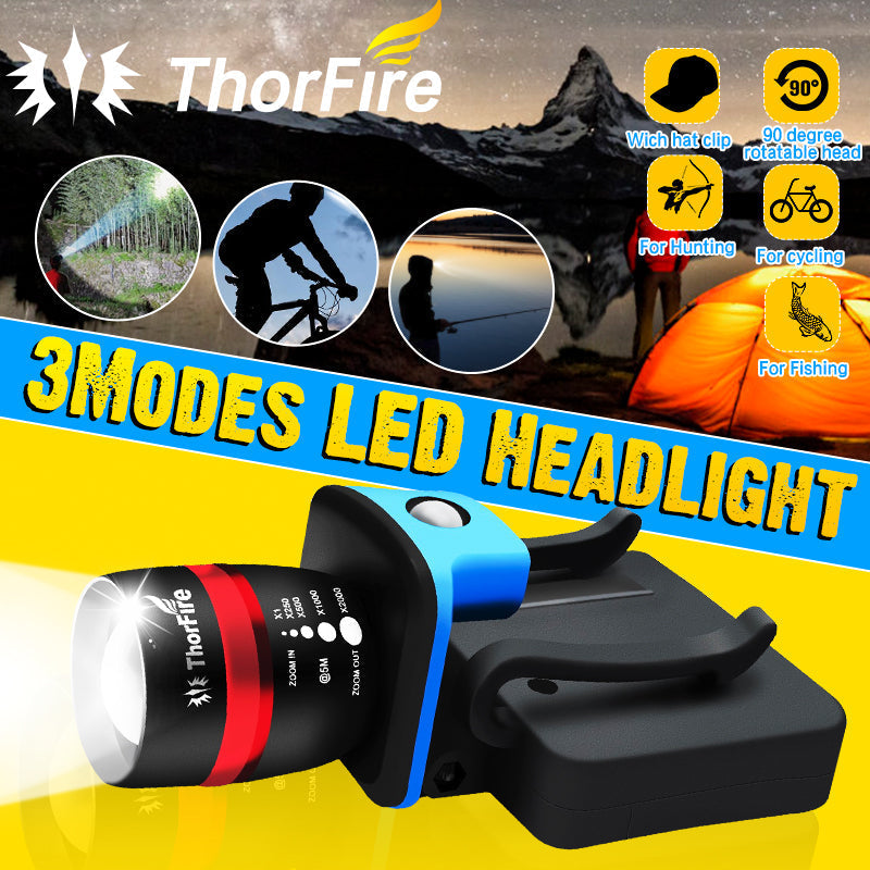 450LM 3Modes Zoomable LED Cap Light Head Light Ball Hat Lamp Flashlight Adjustable Headlamp Power By AAA Batteries For Camping Hiking Cycling