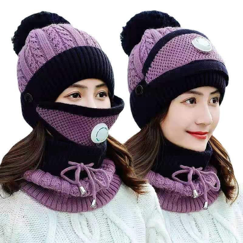 Cotton Knit Windbreak Winter Warmth Cute Riding Protection Suit Bicycle Caps Bike Skiing Camping Winter Hat Scarf Mask Suit