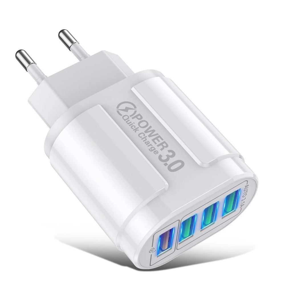 48W 4-Port USB QC 3.0 Fast Charger Wall Adapter for iPhone, Samsung, Xiaomi, Hui