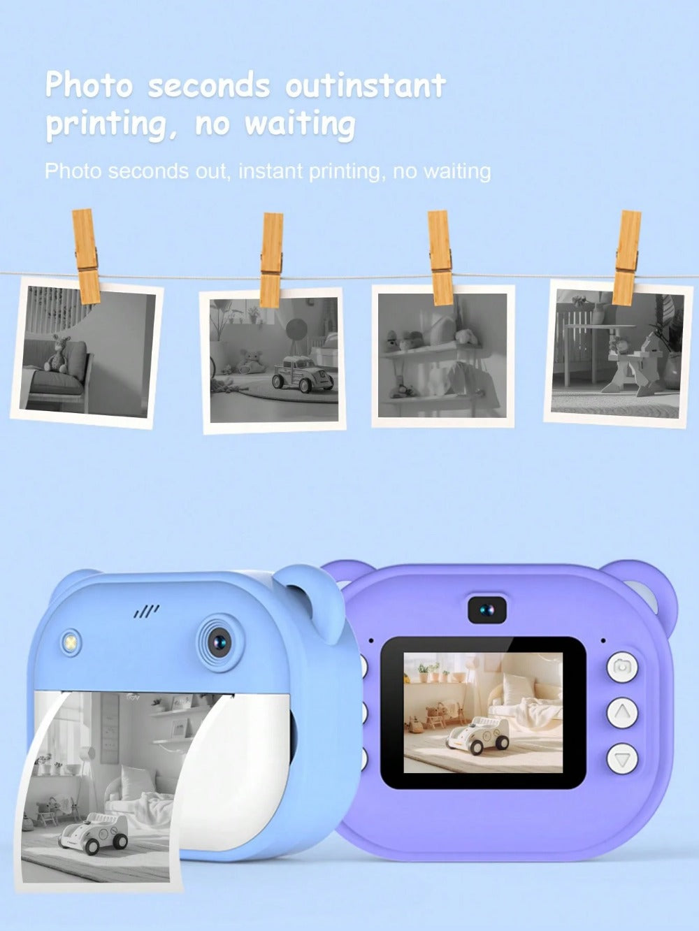 Instant Mini Printing Camera, Zero Ink, 1080P Selfie Video, 2.4-Inch IPS Screen, Learning Camera