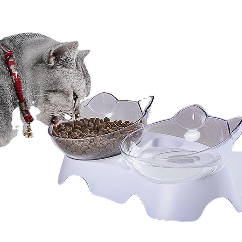 3 Types Oblique Cat Food Bowls Protecting Cervical Vertebra With Water Store Bottle Multi-function Pet Bowl 1/2 Bowls Set