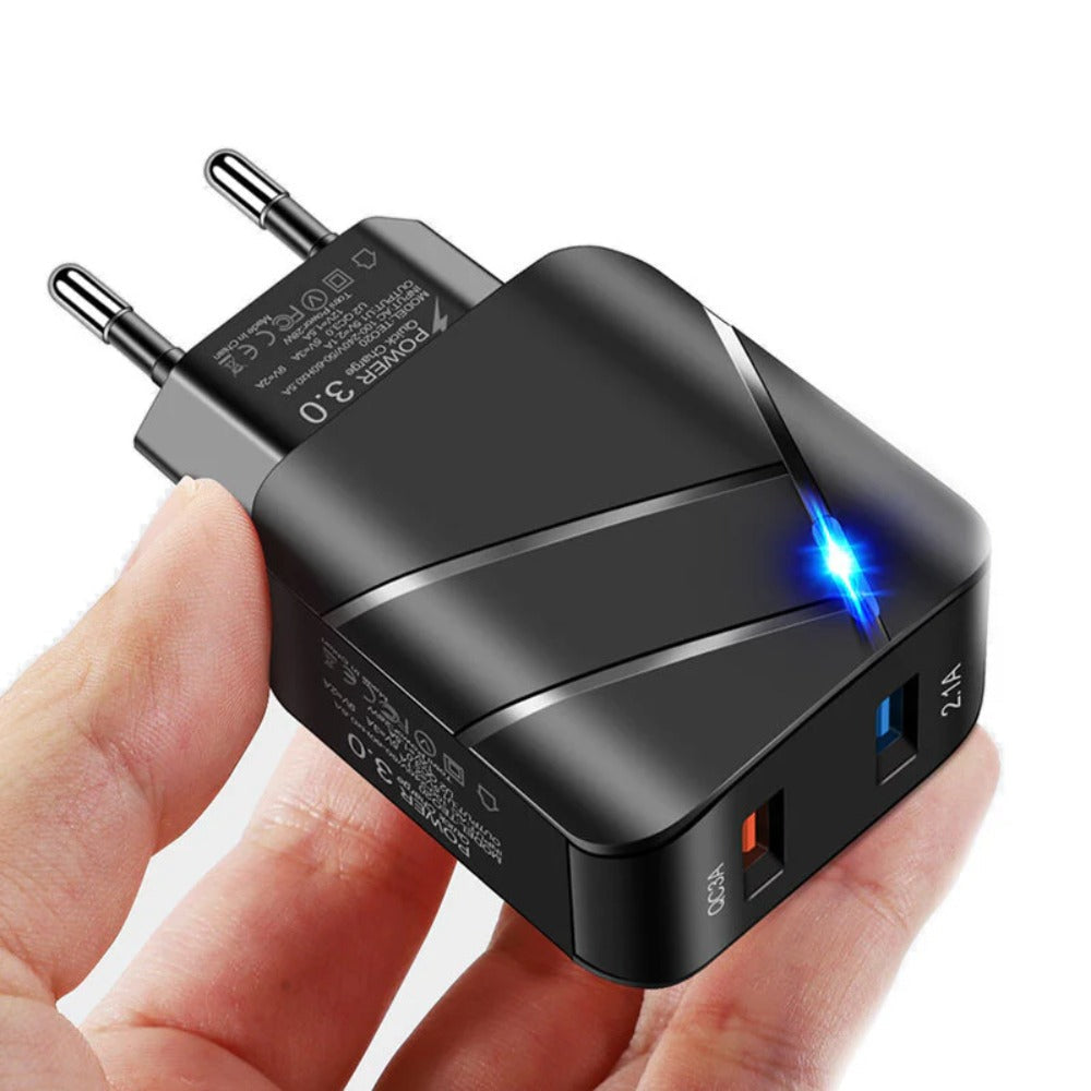 28W 2-Port USB PD Charger QC3.0 Fast Charging Adapter EU Plug for iPhone, Hui, Samsung