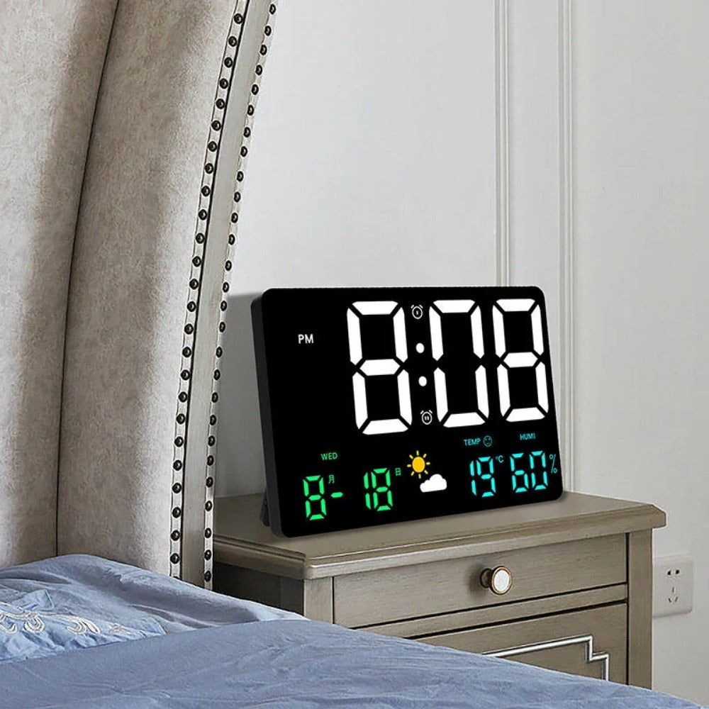 Large Digital LED Wall Clock: Remote, Auto Brightness, Temp/Humidity, Date, Week, 12/24H - Home, Office, Classroom