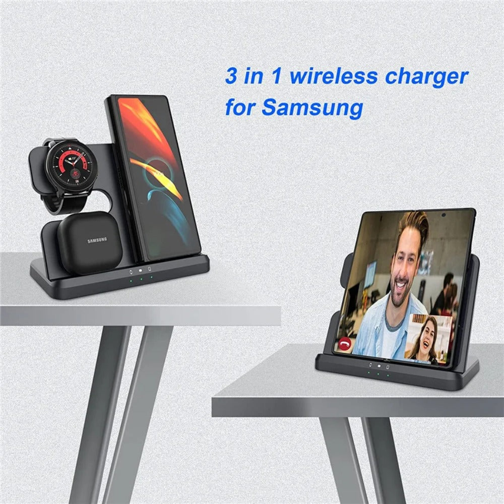 3-in-1 Wireless Charger Stand for Samsung Galaxy S23/S22/S21/S20/Note/Watch/Buds 15W Fast Charging Dock