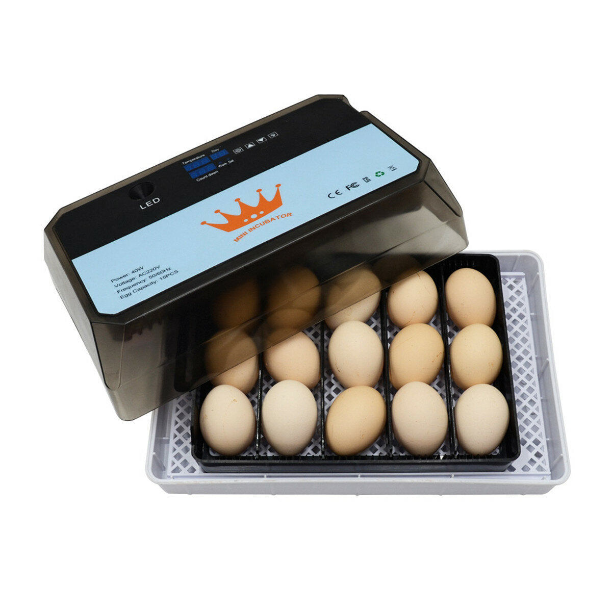 15 Eggs Fully Automatic Incubator Digital Poultry Hatcher Egg Turning LED Lamp