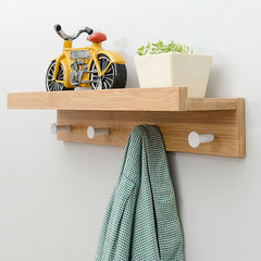 Mrosaa In-line Partition Wall-mounted Solid Wood Hook Rack Wall Shelf Rack Storage Holder