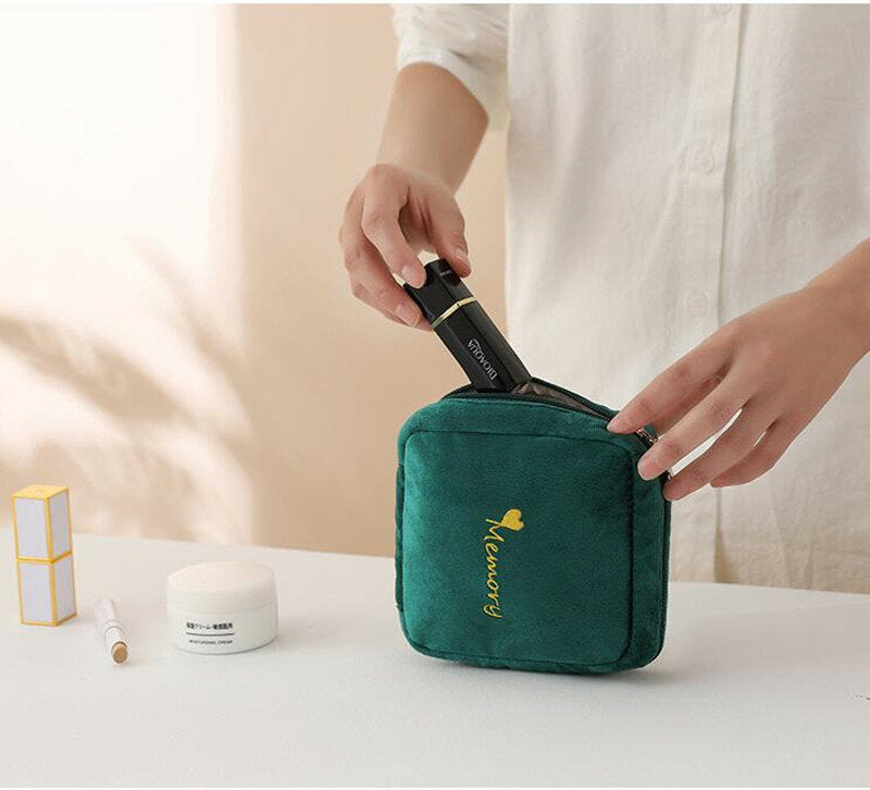 Fashion Portable Velvet Cosmetic Bag Multi-function Makeup Bags Waterproof Mini Women Sanitary Bag