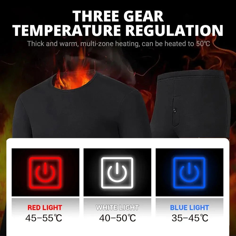 USB Heated Thermal Underwear Set - 3 Temperature Settings | Winter Warming Base Layer for Men & Women, 2Pack Power Bank