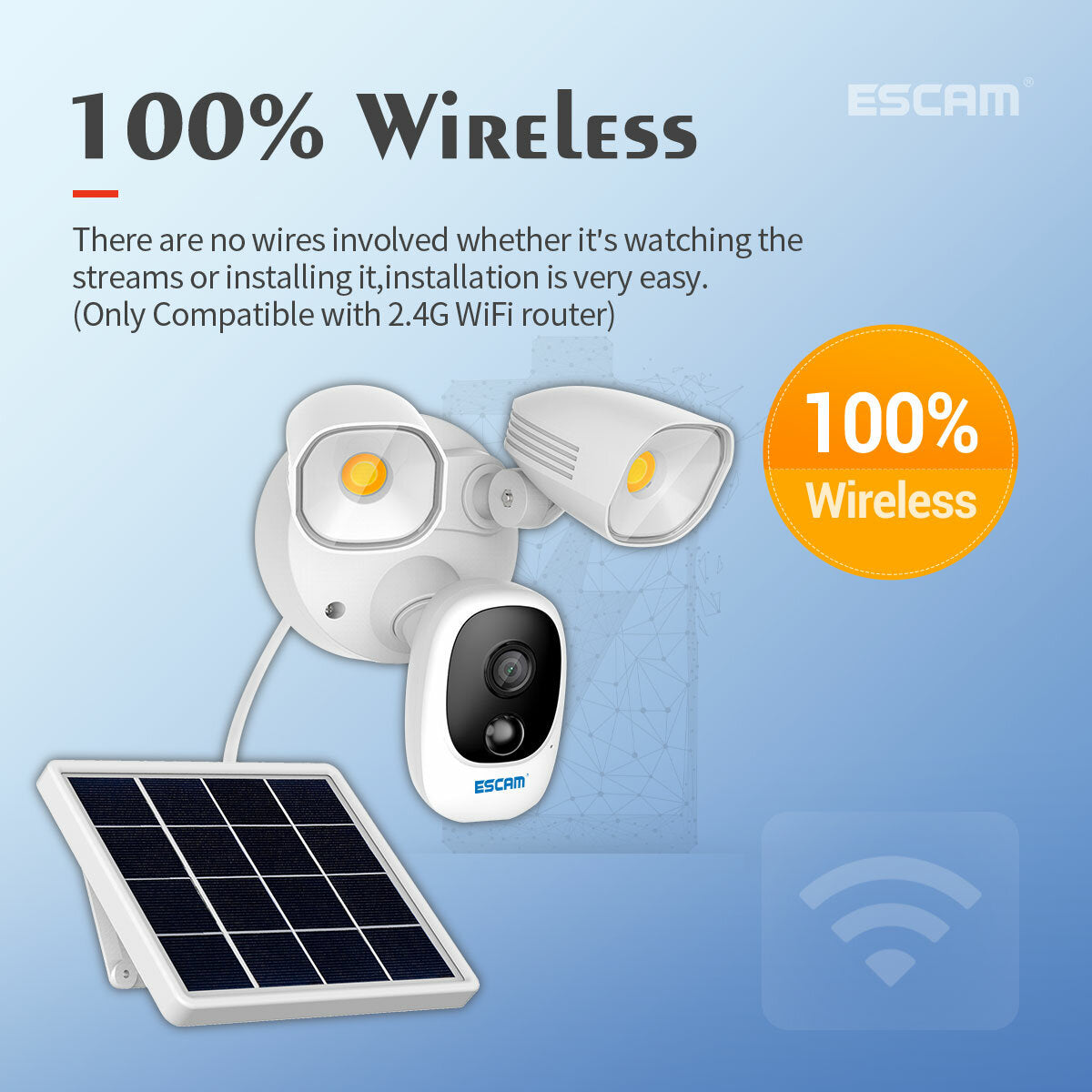 Solar Powered Floodlight 1080P Wireless Battery 1000LM Floodlight Cloud Storage Camera