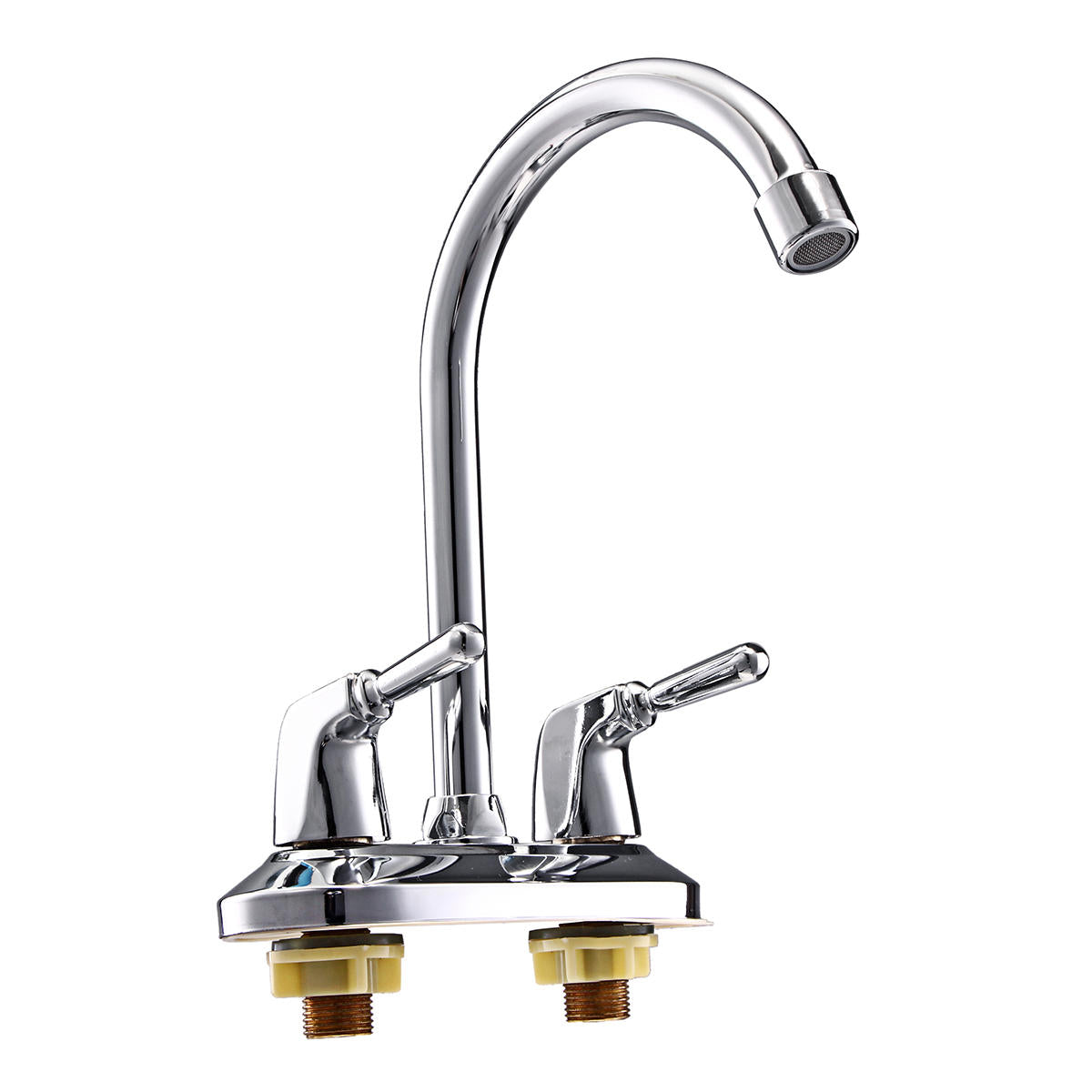 Kitchen Water Tap Dual Handle Faucet 360 Double Spout Sink Basin Mixer Bathroom