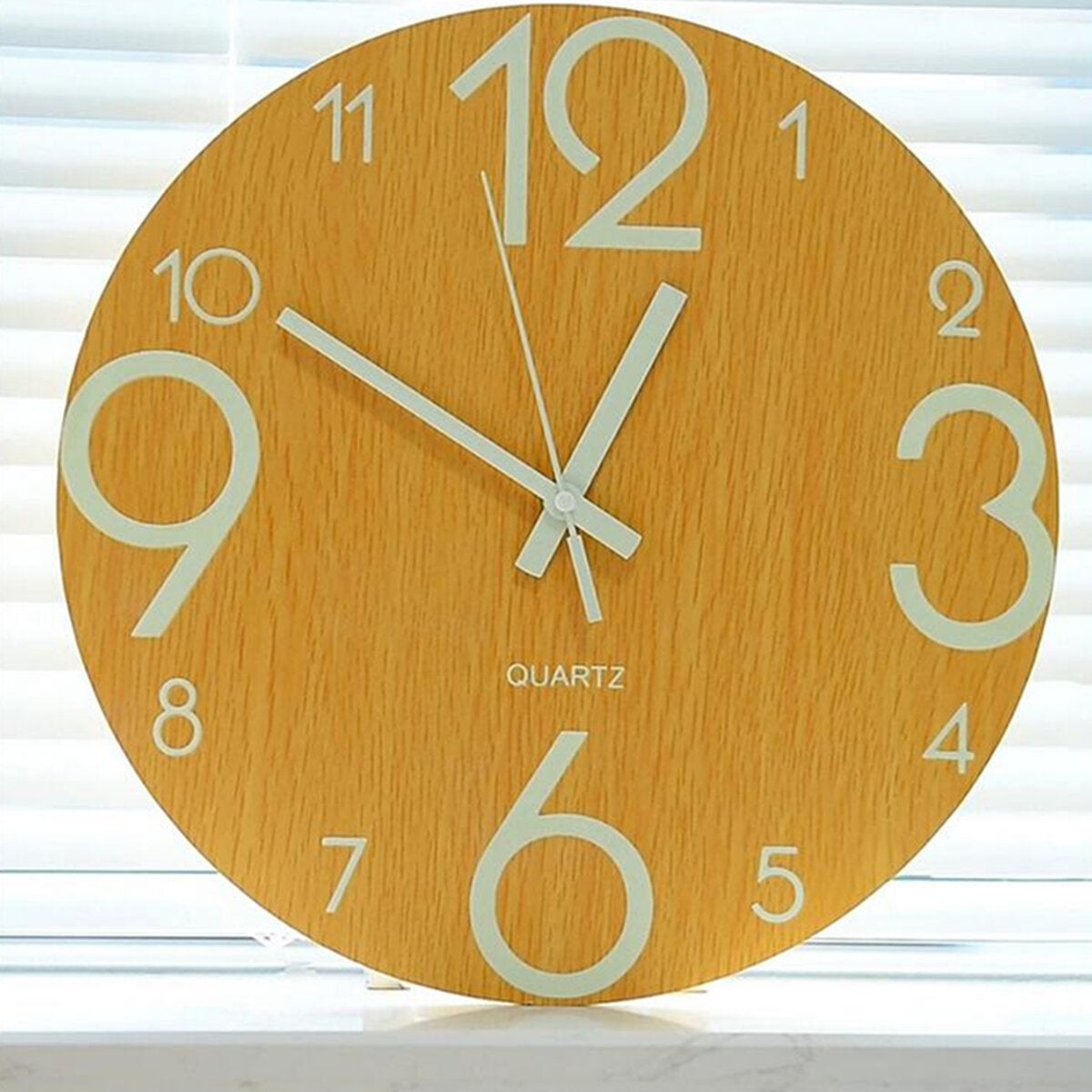 12'' Glow In The Dark Mute Wood Wall Clock For Home Living Room Outdoor Gifts
