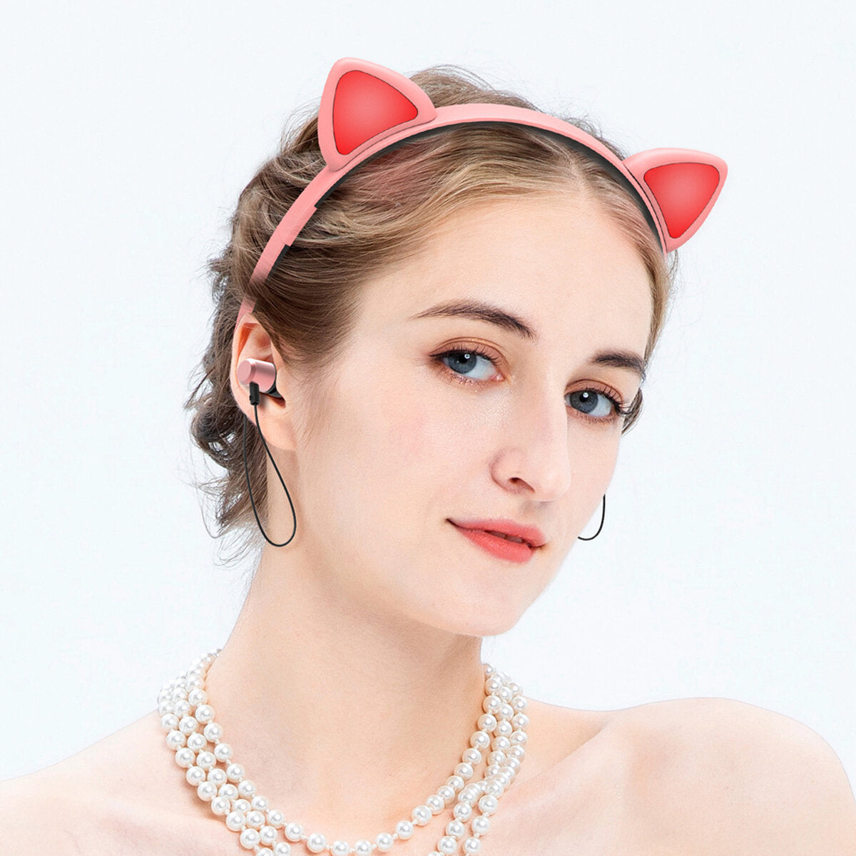 Colorful Wireless bluetooth 5.0 Earphone Cat Ears Shape Cute Neckband Headphone Headset with Mic