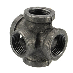 1/2" 3/4" 1" 5 Way Pipe Fitting Malleable Iron Black Outlet Cross Female Tube Connector