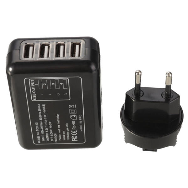 4 USB Port Multi-function AC 5.0V 2.1A Adapter US / EU / UK / AU Plug Wall Charger