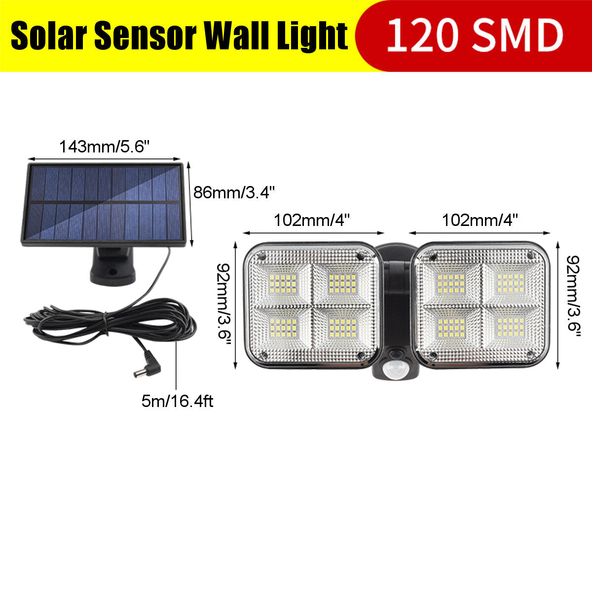 100/120SMD Solar Motion Sensor Lights Security Wall Lamp Floodlight