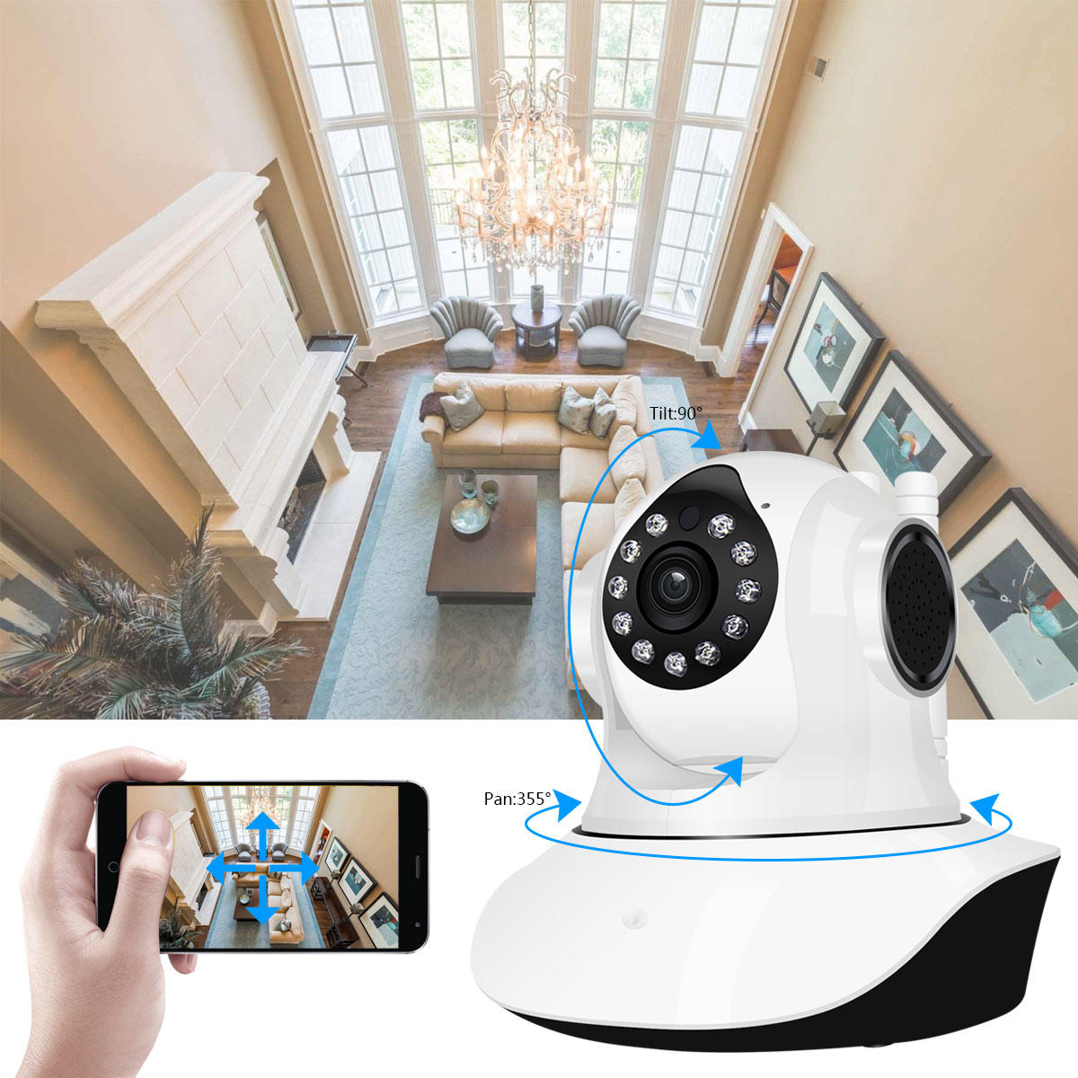 HD 1080P WIFI IP Camera 11 LED PT 360 Built-in Antenna IP Camera Moving Detection Two-way Audio Baby Monitors