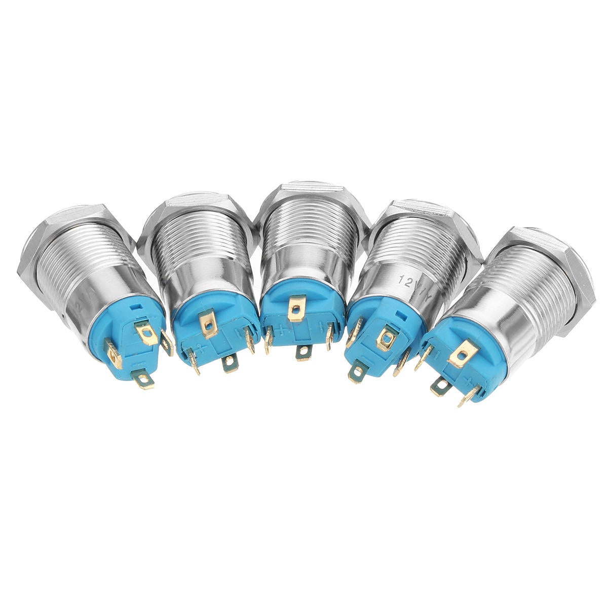 5pcs 12mm LED Metal Push Button Latching Switch Silver 4 Pin Waterproof Push Button Switch