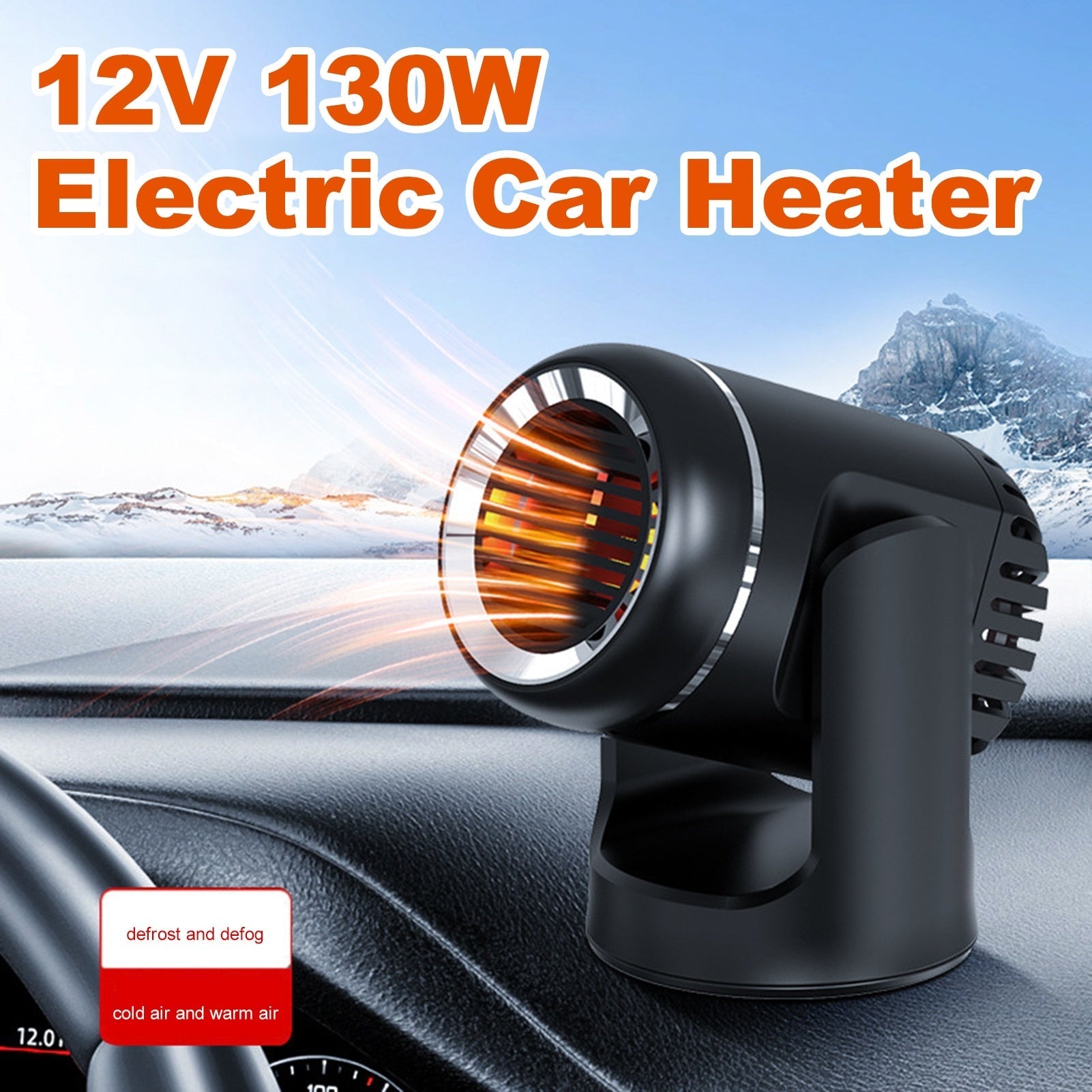 12V 130W Electric Heater For Car Portable Fast Heating Fan Heater Windshield Dryer Defogging Demister Defroster Low Noise